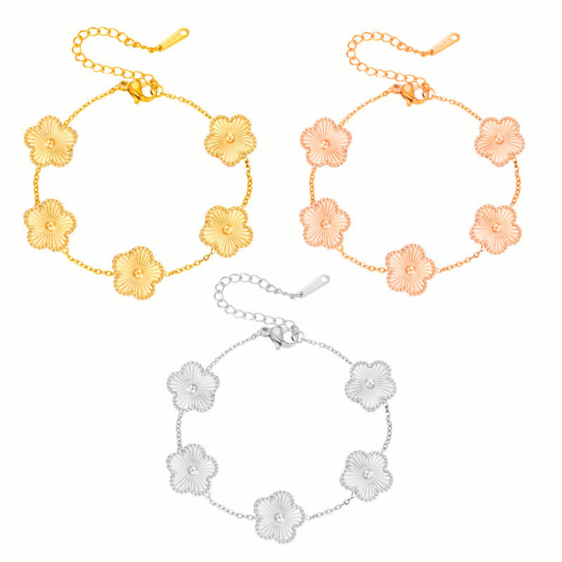 Wholesale  titanium steel laser five-leaf flower bracelet