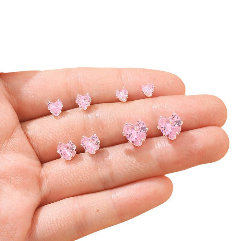 Wholesale S925 ear hole four claw love zircon light luxury earrings