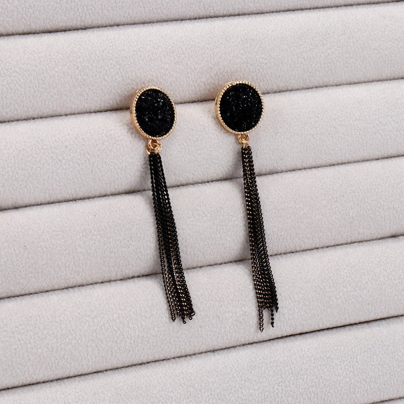 Wholesale Retro European American Style Black Crystal Tassel Earrings Fashion Accessory for Gift Boutique Resale