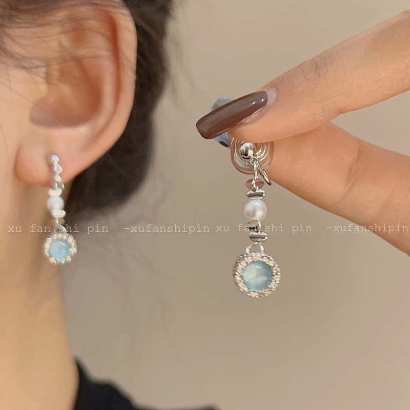 Wholesale micro-inlaid aquamarine stud earrings