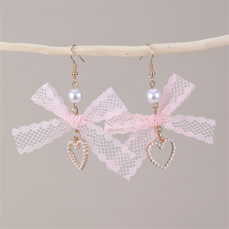 Wholesale  lace bow long love pendant earrings