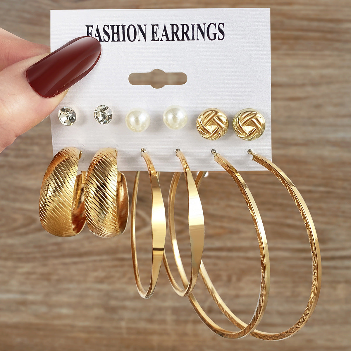 Wholesale Metal colorful geometric round retro earrings six-piece set