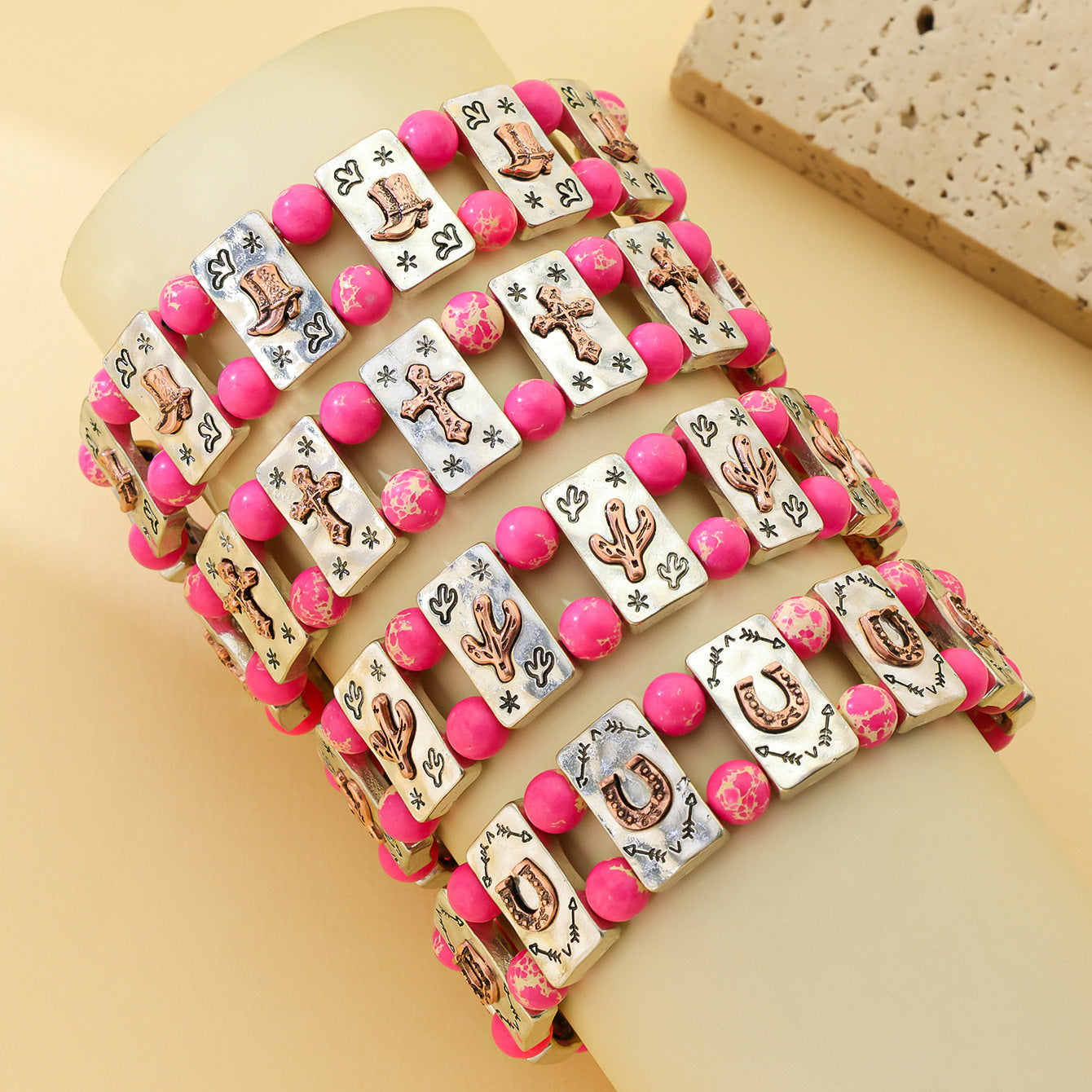 Wholesale Vintage Geometric Elastic Bead Bracelet,  Zinc Alloy,  Everyday Jewelry Accessory