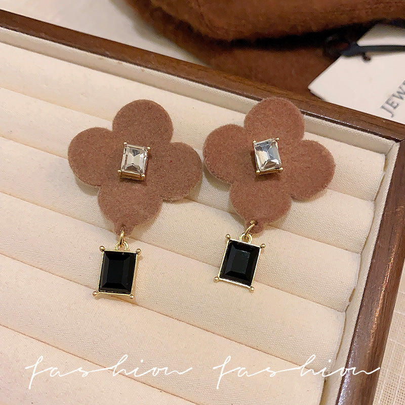 Wholesale 925 silver needle flocking plush earrings literary exaggerated earrings