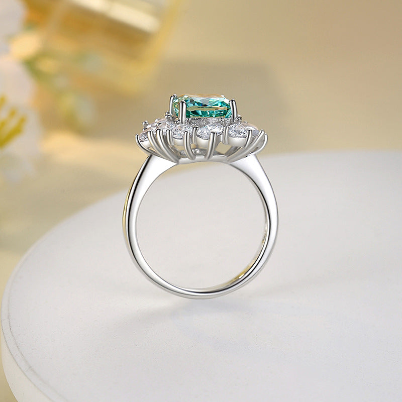 Wholesale s925 sterling silver fat square green ring