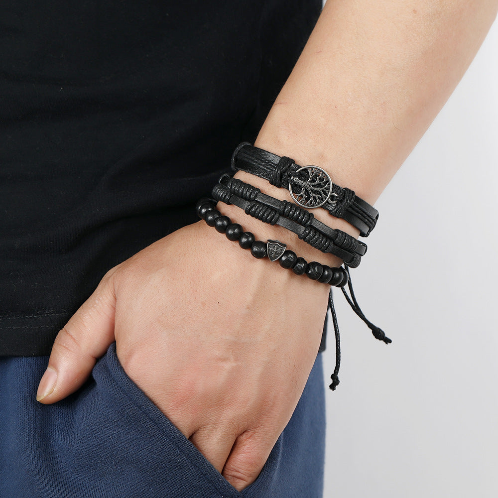 Wholesale Tree Of Life Woven Leather Bracelet For Men Retro Handmade Everyday Fashion Accessory