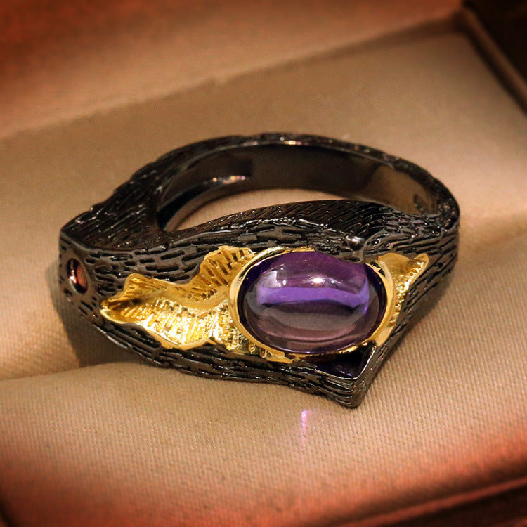 Wholesale Vintage Black Gold Purple Gemstone Ring