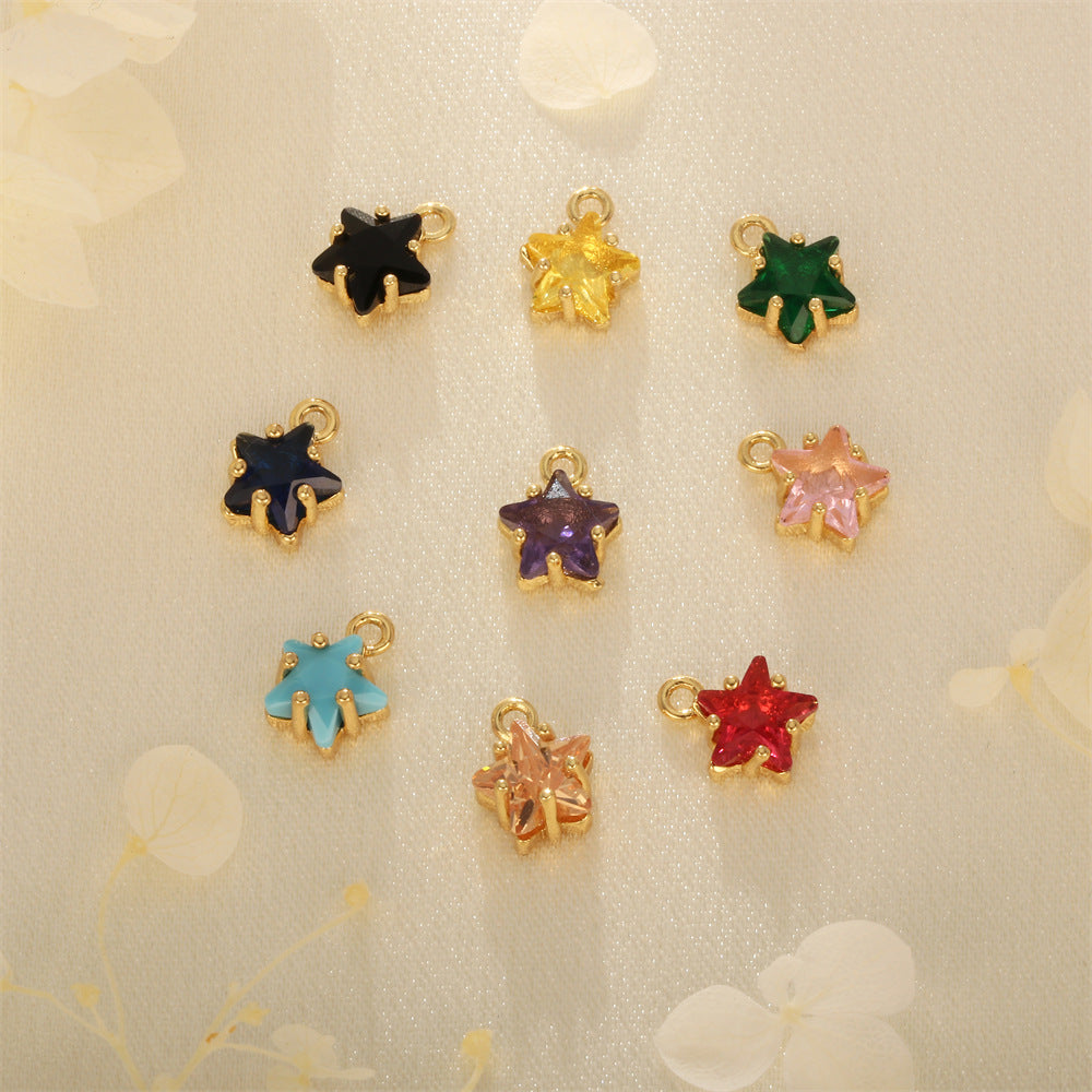 Wholesale 18K gold-plated micro-paved colorful five-pointed star zircon pendant