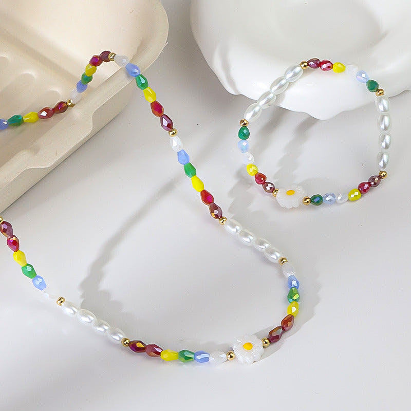 Wholesale Summer explosions dopamine daisy flower pearl necklace