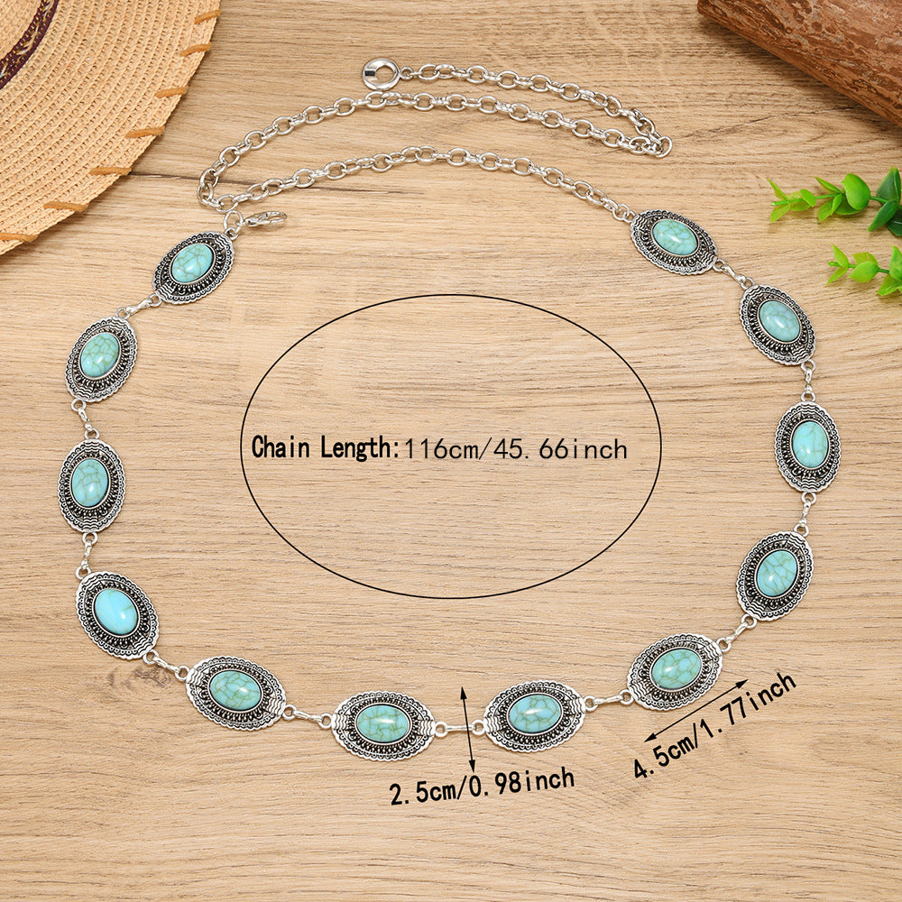 Wholesale Metal Bohemian style turquoise women' s waist chain