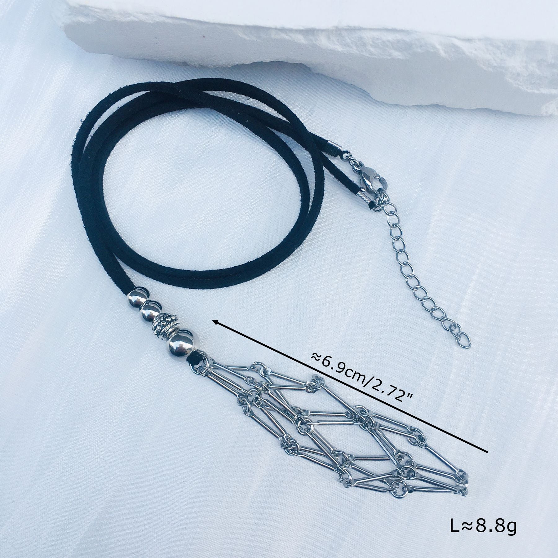 Wholesale Crystal Natural Stone Bamboo Adjustable Metal Mesh Necklace ACC-NE-RongGuan001