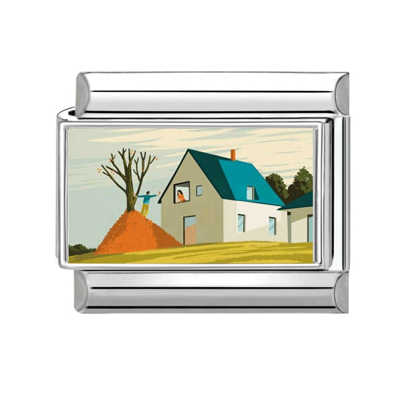 Wholesale Italian-Style Landscape Charm Stainless Steel Bracelet Jewelry Accessory