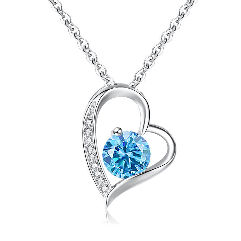 Wholesale 925 Silver Heart Pendant Necklace Zirconia Accent Chic Jewelry Accessory For Women Gift