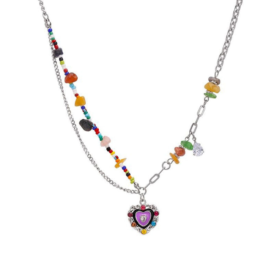 Wholesale Colorful Stone Love Dripping Glaze Necklace Clavicle Chain Choker Necklace Titanium Steel ACC-NE-Ziyou005