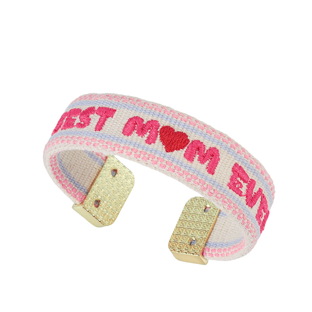 Wholesale  Mother's Day Letter Embroidery Woven Opening Bracelet