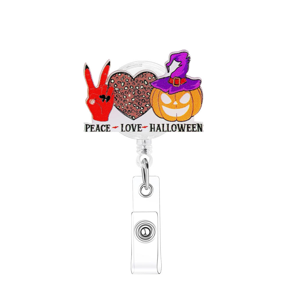 Wholesale Halloween Acrylic Printed Pumpkin Bat Easy Pull Badge Reels Keychains ACC-KC-XinDing006