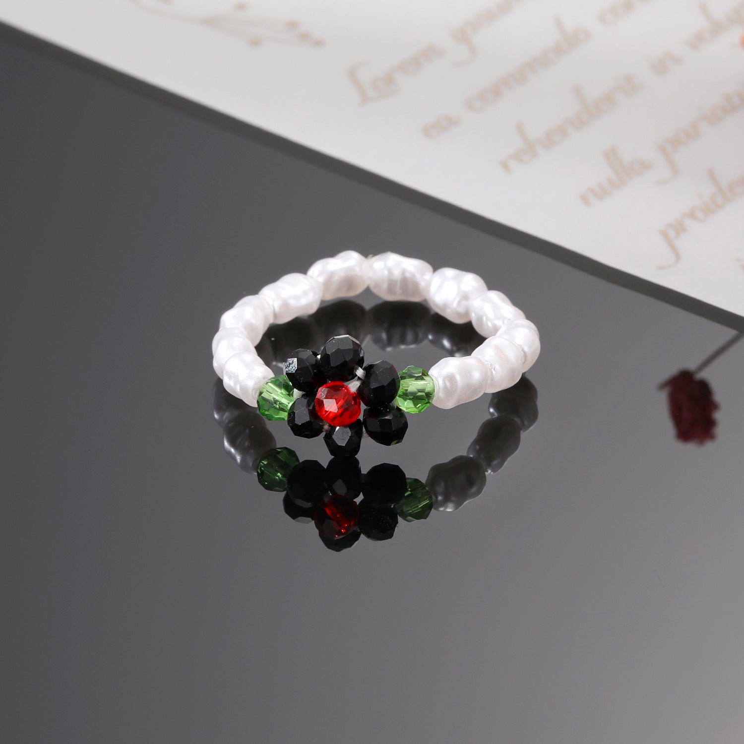 Wholesale Korean Style Flower Beaded Ring Resin Elastic Ring For Women Fashion Jewelry Accessory Boutique Resale