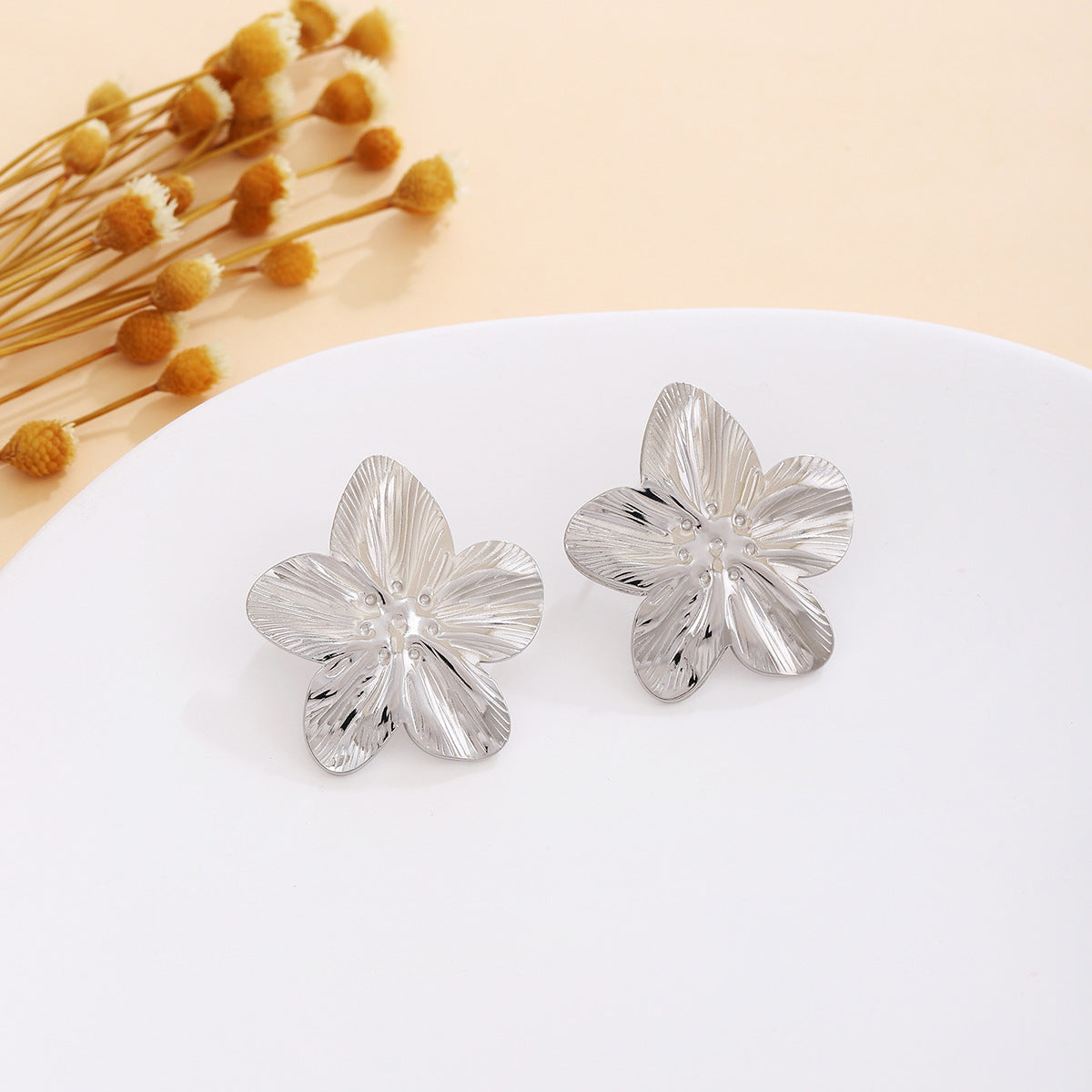 Wholesale Silver Textured Triangle Heart Earrings