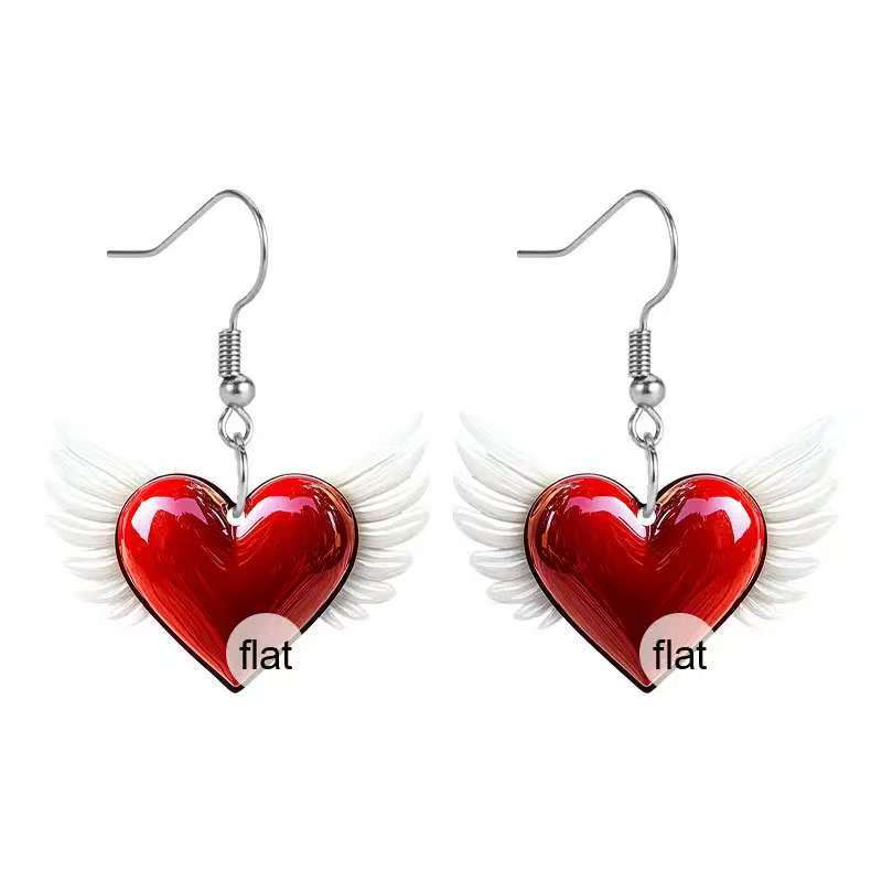 Wholesale Valentine's Day  Plane Red Love Double-sided Printed Acrylic Earrings