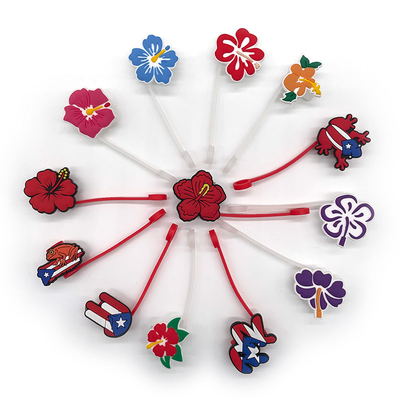 Wholesale 10PCS Puerto Rican 7-8mm Straw Tube Cap PVC Soft Rubber Dust Plugs Cute Straw Decorations ACC-SCR-KuaJ001