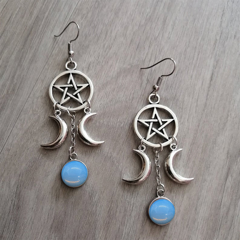 Wholesale Alloy Electroplated Five-Point Star Purple Stone Earrings Fashion Accessory