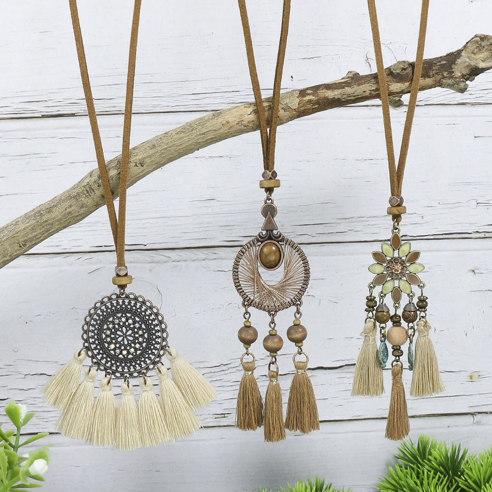 Wholesale Hot sale long necklace bohemian style tassel flower pendant ethnic style retro necklace