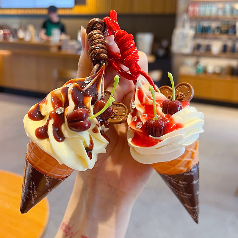 Wholesale Simulated Ice Cream Cone Keychain,  Chic Decorative Bag Charm Gift