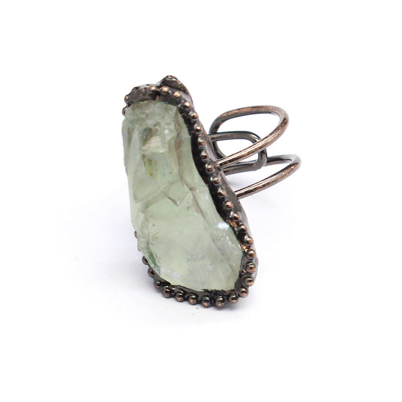 Wholesale natural stone personality retro unshaped pull stone aquamarine original stone ring