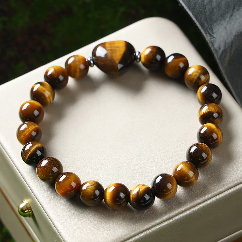 Wholesale Trendy Natural Stone Heart Shaped Bracelet Tiger Eye Amethyst Lapis Lazuli Obsidian Beaded Unisex Gift