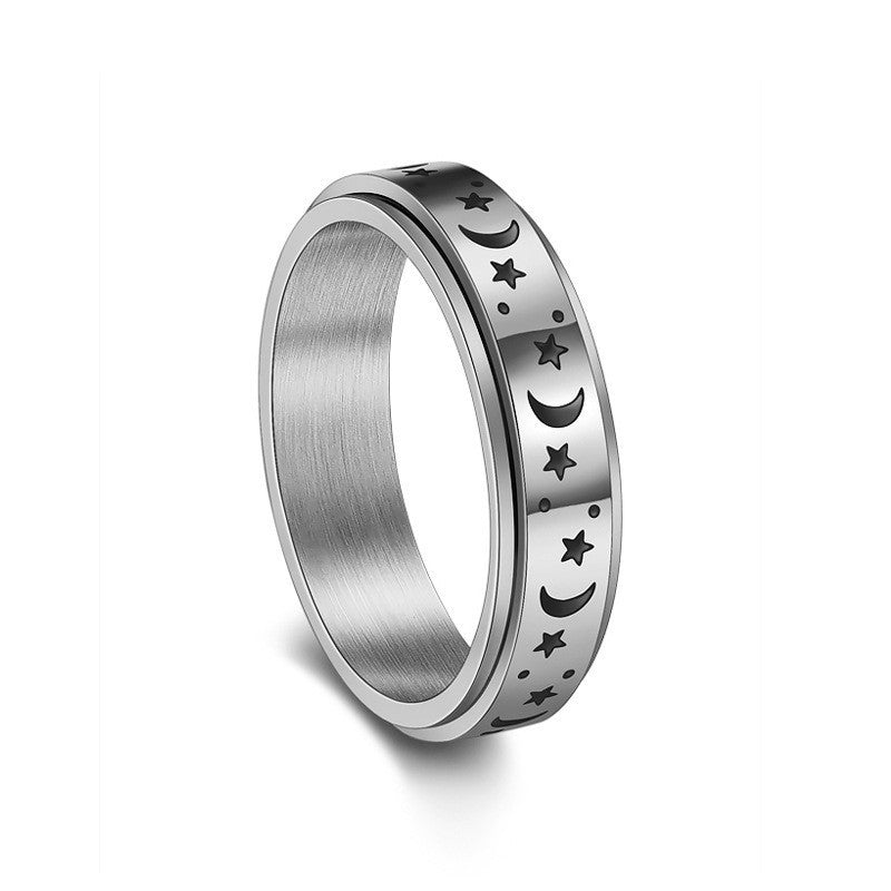 Wholesale Star Moon Titanium Steel Ring Rotatable Stainless Steel Ring ACC-RS-ZhongQi009