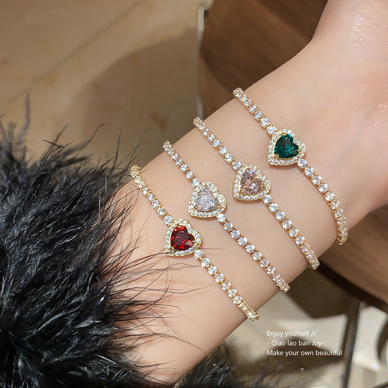 Wholesale Copper Heart-Shaped Zircon Bracelet