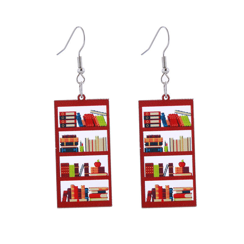 Wholesale School Season Love Cloud Bookshelf Rabbit Squirrel Books Acrylic Earrings