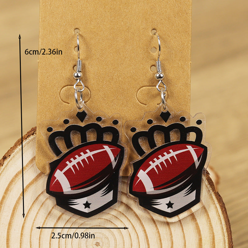 Wholesale Sports Style Ball Cute Cartoon Crown Rugby Football Ladies Acrylic Earrings