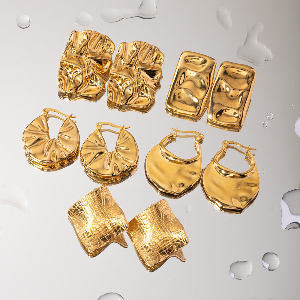 Wholesale 18K Gold Lava Pleated Hammer Earrings Stainless Steel Earrings ACC-ES-Wanx004