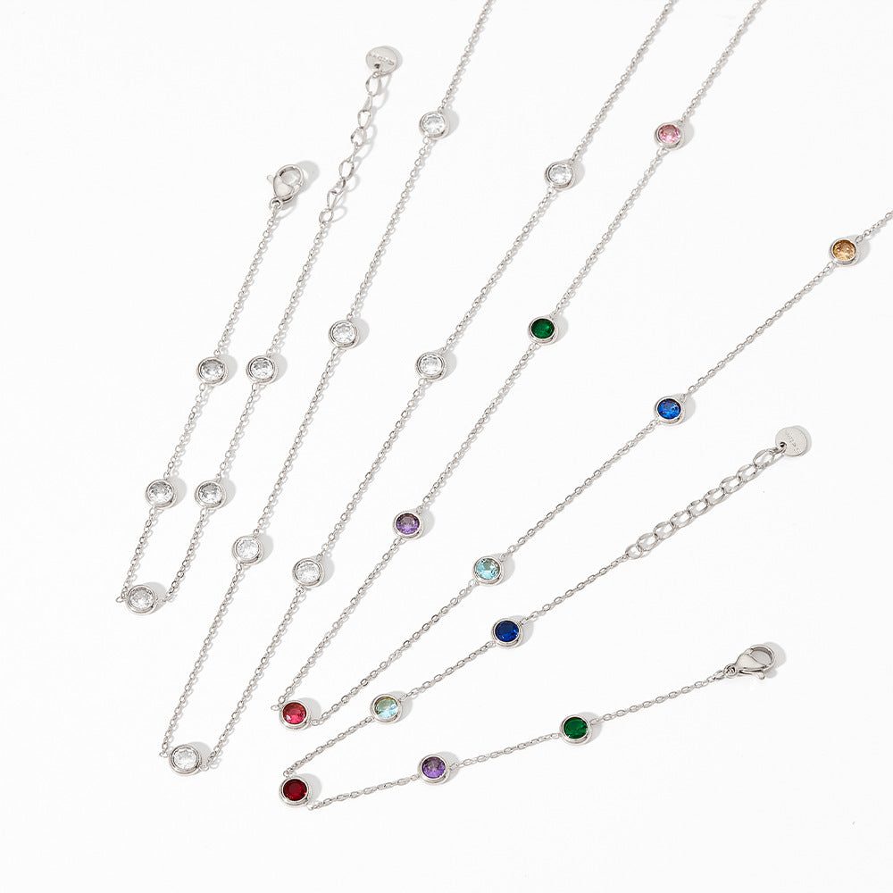 Wholesale Stainless Steel Colorful Zircon Bracelet Necklace Set