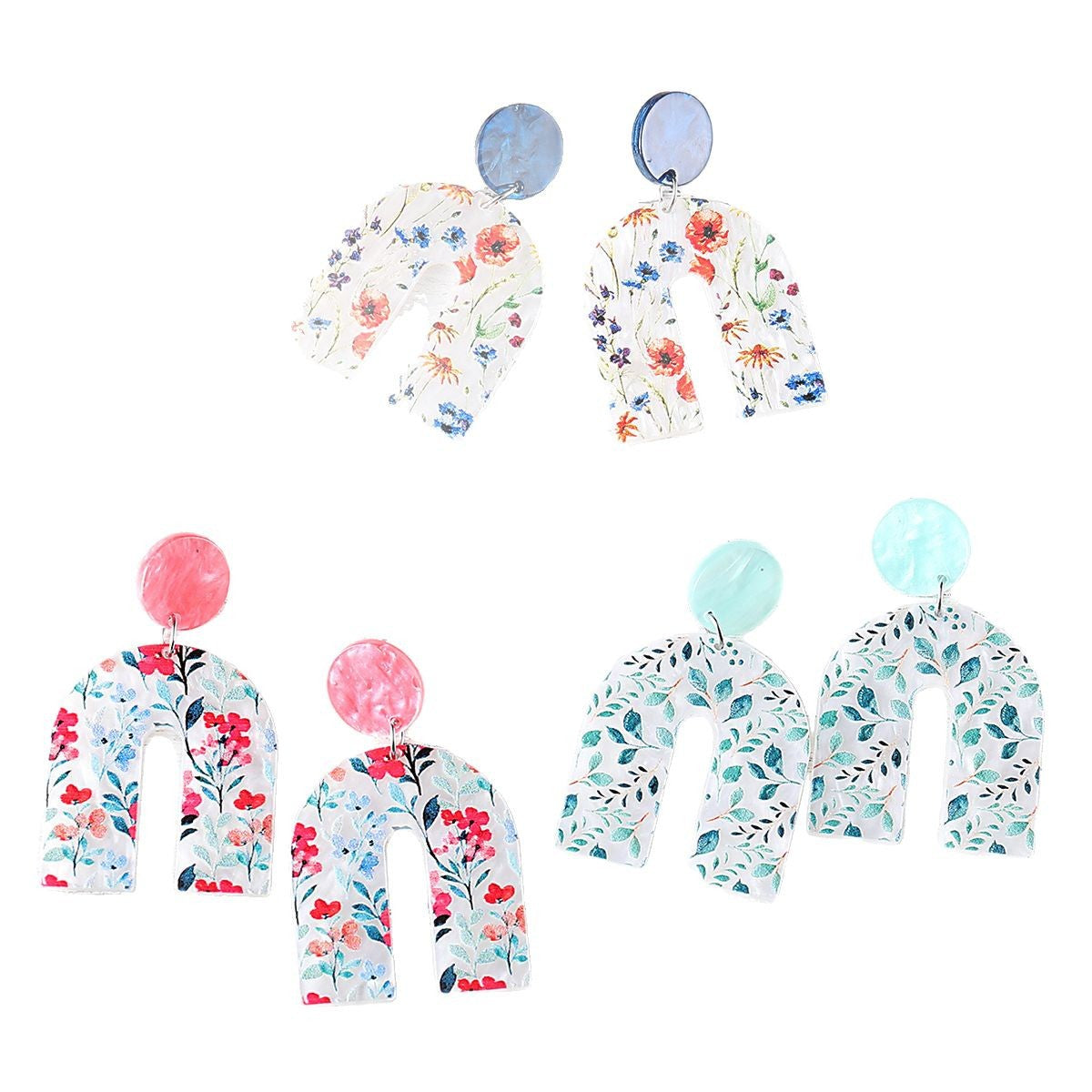 Wholesale Colorful Flower Leaves Acrylic Pendant Earrings