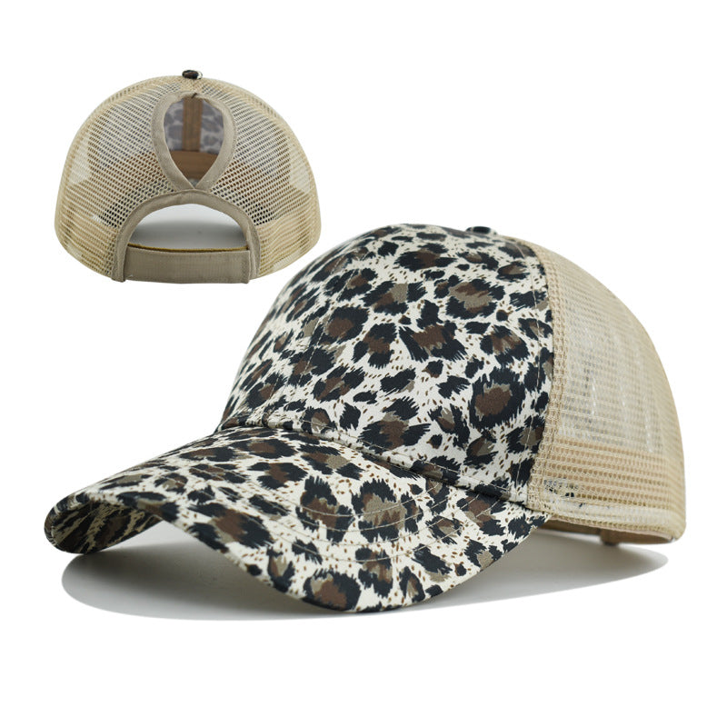 Wholesale Stylish Leopard Print Baseball Cap with Ponytail Hole,  Women' s Mesh Adjustable Hat