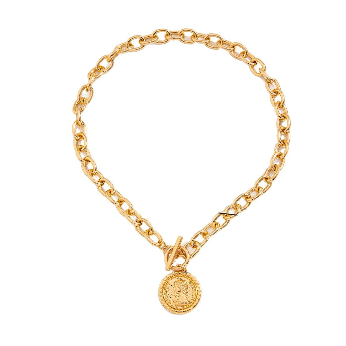 Wholesale Retro geometric portrait relief double-layer metal necklace