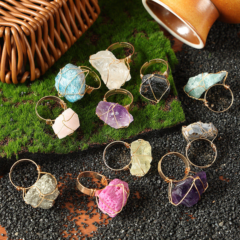 Wholesale Wire Wrapped Natural Amethyst Ring Rough Stone Crystal Jewelry Fashion Accessory Everyday Wear Gift And Boutique Resale