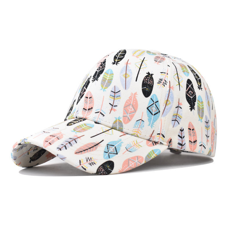 Wholesale Trendy Leaf Print Cotton Baseball Cap Adjustable Sun Hat For Outdoor Casual Wear