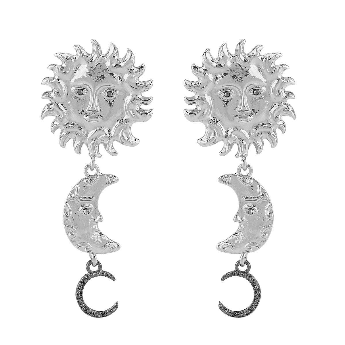 Wholesale Retro Sun Moon Face Portrait Geometric Tassel Earrings necklace