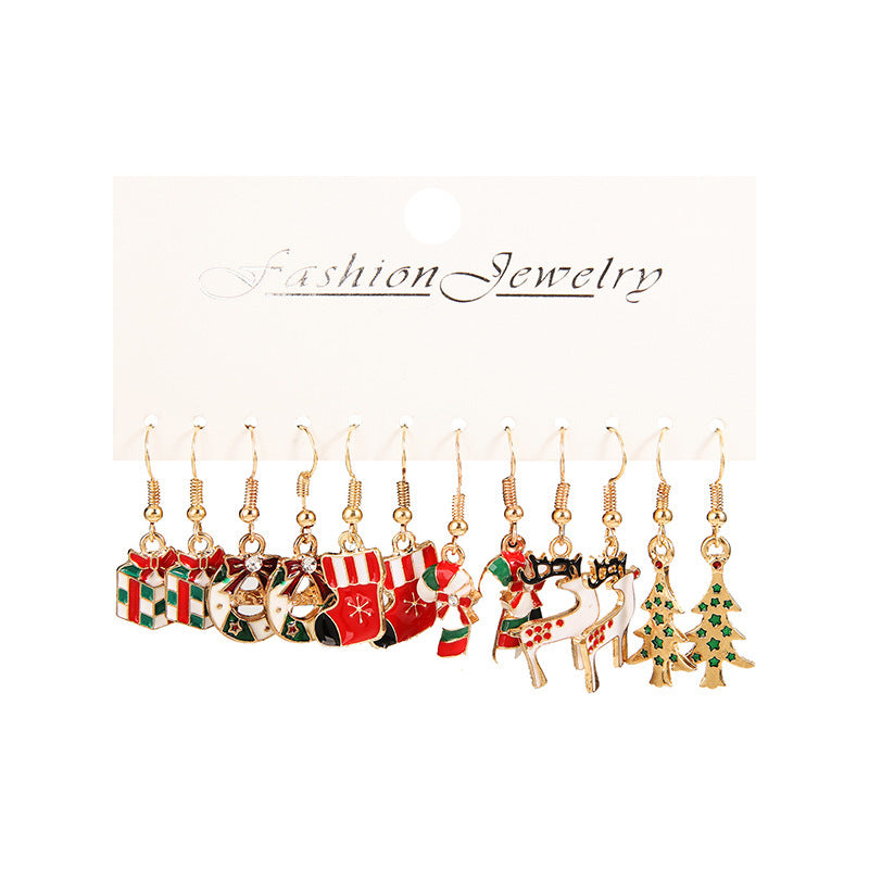 Wholesale Christmas Earrings 5 pairs Set Santa Claus Snowflake Earrings ACC-ES-Zhey006