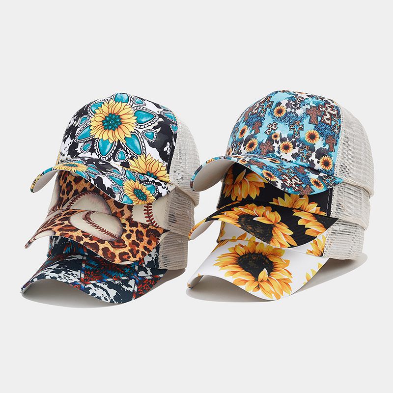 Wholesale Western Style Sunflower Cow Pattern Aztec Ponytail Hat Mesh Cap Baseball Cap ACC-HT-LvYi001