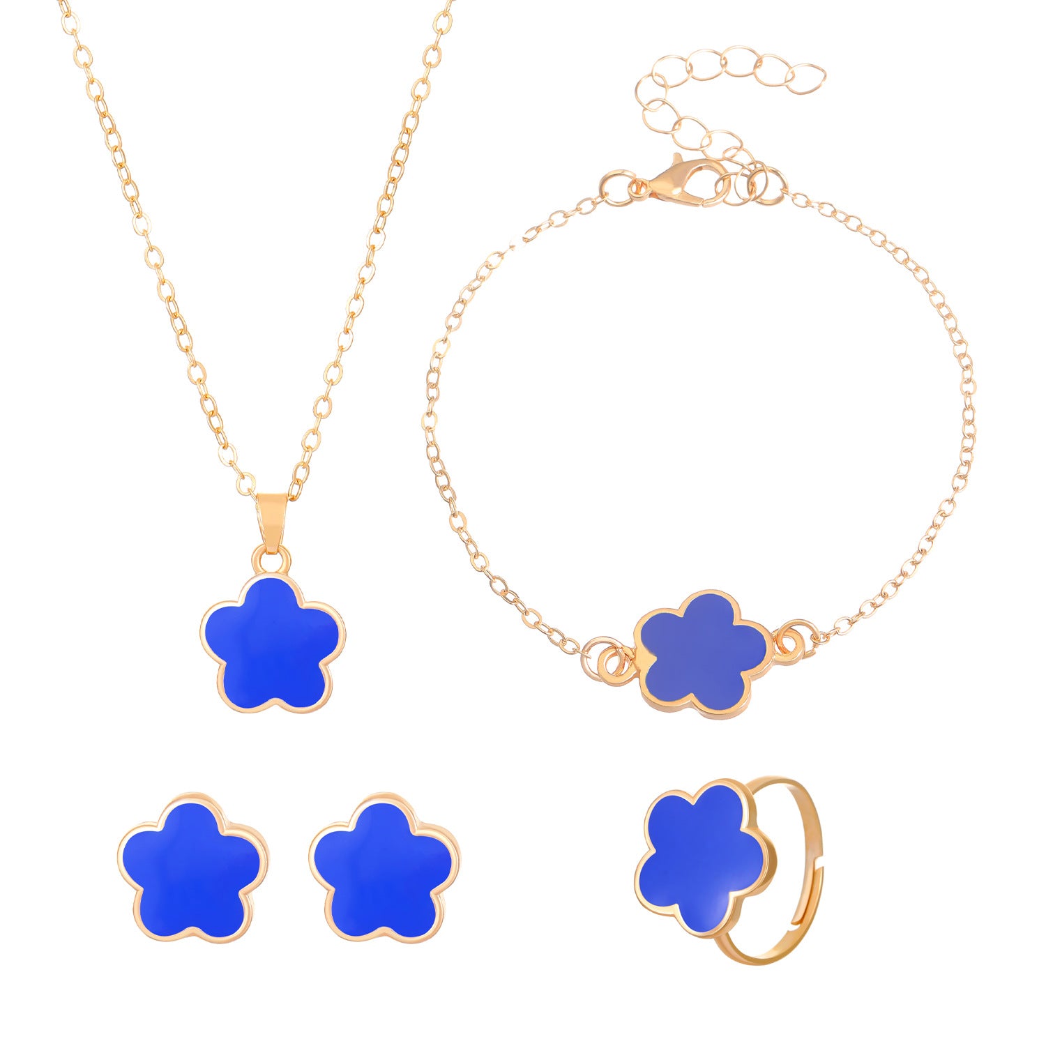 Wholesale Simple Petal Five-leaf Flower Necklace Ring Bracelet Earrings Sets ACC-NE-MY013