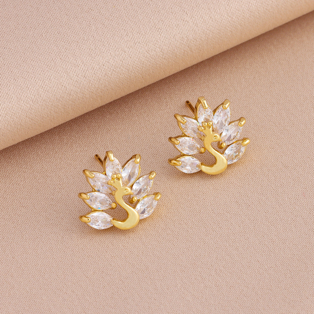 Wholesale Titanium Steel Full Zirconium Open Screen Peacock Necklace Earrings  Jewelry Set