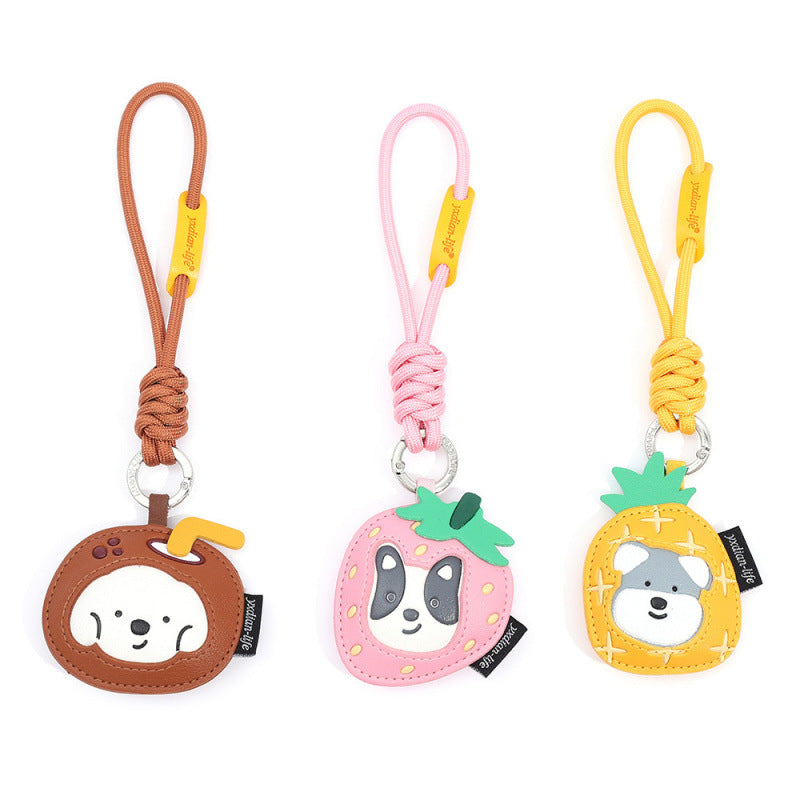 Wholesale Creative Cartoon Fruit Dog Leather Keychain Bag Charm Car Key Accessory Gift