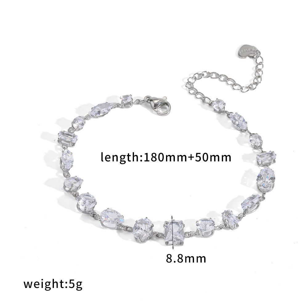 Wholesale Trendy Geometric Stainless Steel Bracelet with Cubic Zirconia,  Mixed Colors,  Unisex Fashion Accessory for Everyday Wear