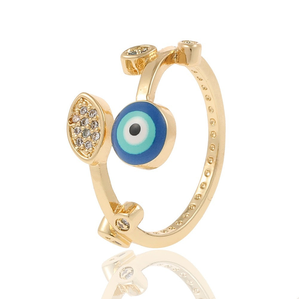 Wholesale Copper-Plated Gold-Tone Devil' s Eye Geometric Open Ring Fashion Jewelry Accessory Boutique Resale