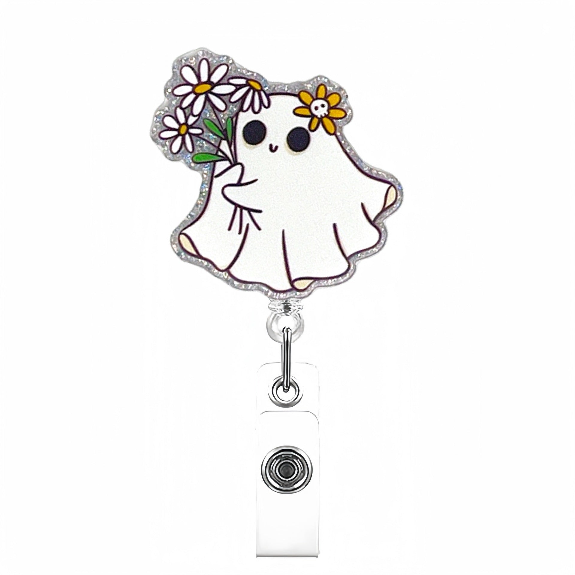 Wholesale Halloween Cute Ghost Retractable Rotating Badge Keychain