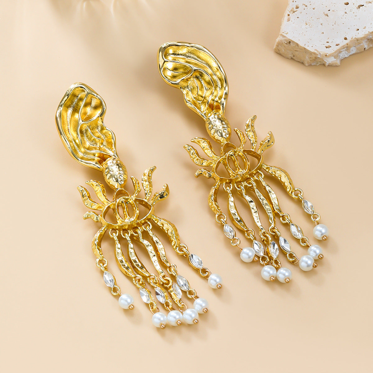 Wholesale artificial pearl tassel alloy earrings ACC-ES-JL025